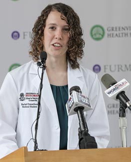 Rachel Donaldson, a 2013 Furman graduate and first-year medical student at at the University of South Carolina School of Medicine Greenville, spoke at the announcement that took place at GHS.